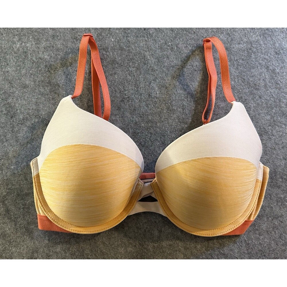 Victoria's Secret Bra Melon Orange Peach Cream Colorblock Perfect Shape 32D